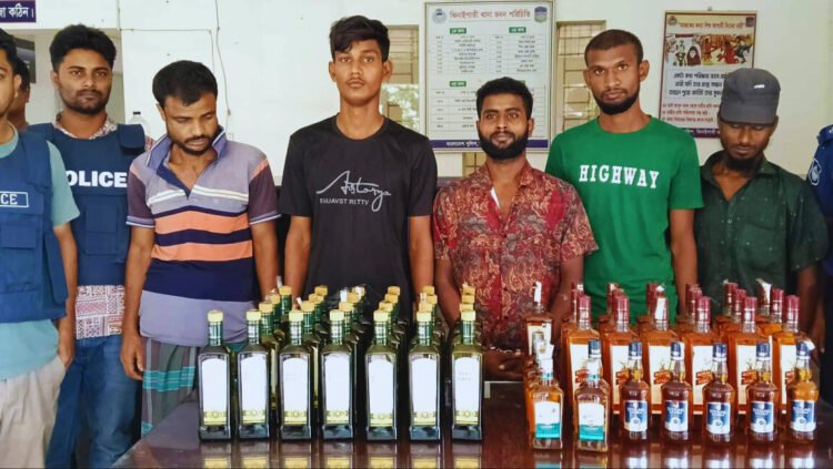 ঝিনাইগাতীতে বিদেশী মদসহ ৫ মাদককারবারি গ্রেফতার
