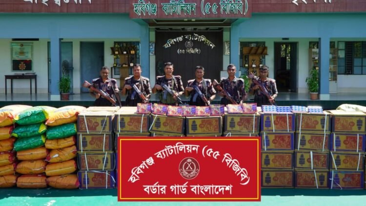 ৫৫ বিজিবির ১১ টি  অভিযানে  ৭৪ লক্ষ টাকার ভারতীয় পণ্য ও মাদক জব্দ