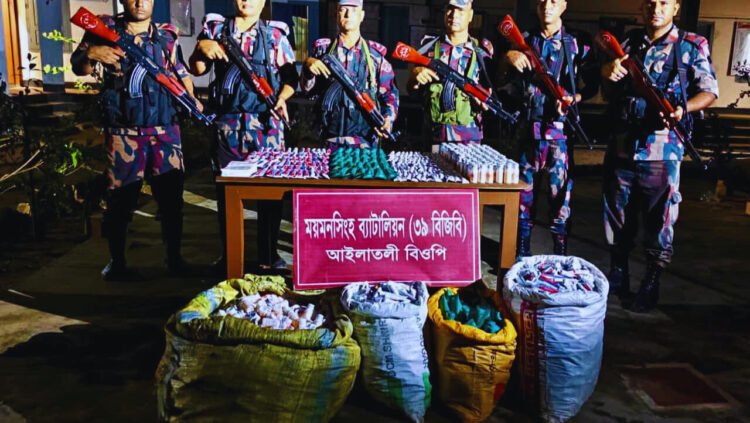 শেরপুর ও হালুয়াঘাট সীমান্তে বিপুল ভারতীয় ঔষধ, মদ ও গরু আটক