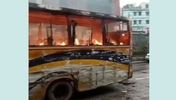 রাজধানীতে যাত্রীবাহী বাসে আগুন, গুলি