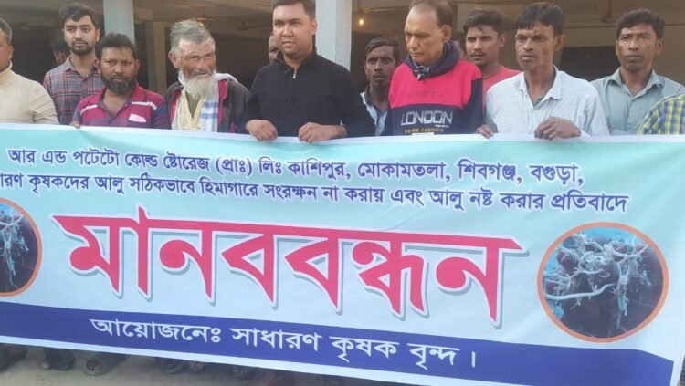 মোকামতলায় আলু নষ্টের প্রতিবাদে কৃষকদের মানববন্ধন