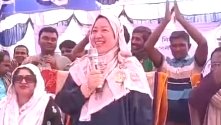 কুষ্টিয়ায় বিএনপি প্রার্থী স্বামীর জন্য ভোট চাইলেন চীনা স্ত্রী