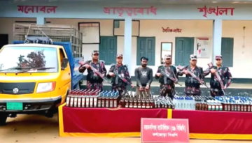 ২৩ লাখ টাকার ভারতীয় মদ জব্দ, শেরপুর সীমান্তে আটক ১