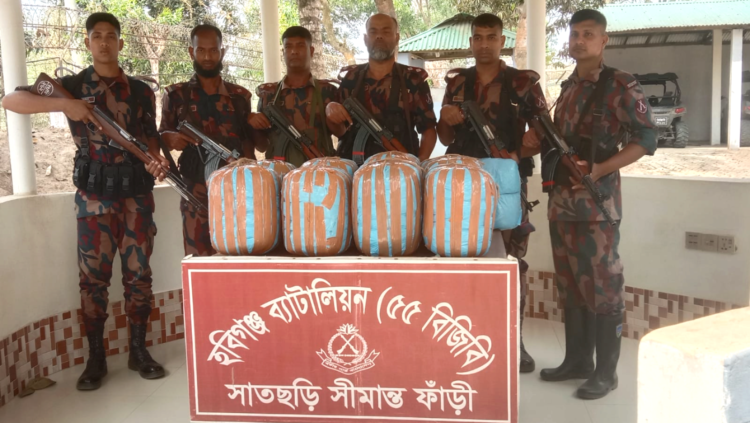 হবিগজ্ঞ ৫৫ বিজিবি-র মধ্যরাতে অভিযান, ৮ টি গরু ও ৫৫ কেজি গাজা আটক