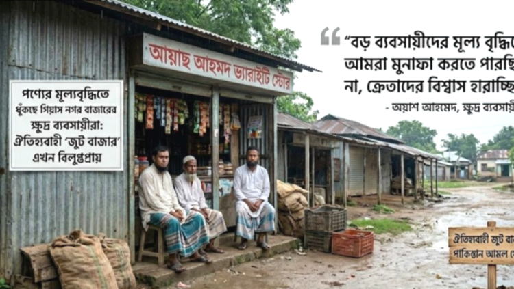 গিয়াস নগর বাজার ও আকবরপুরের পাটের বাজারে খুচরা ব্যবসায়ীদের ভোগান্তি, পণ্যের ঊর্ধ্বমূল্যে বিপাকে দোকানিরা