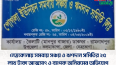 নেত্রকোনায় সমবায় সঞ্চয় ও ঋণদান সমিতির ২৫ লাখ টাকা আত্মসাৎ ও ব্যাপক অনিয়মের অভিযোগ