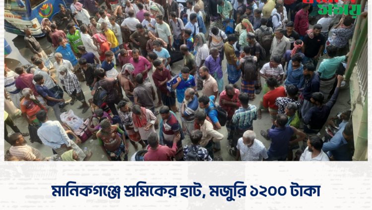 মানিকগঞ্জে শ্রমিকের হাট, মজুরি ১২০০ টাকা।