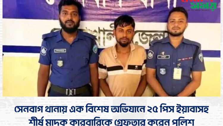 সেনবাগ থানায় এক বিশেষ অভিযানে ২৫ পিস ইয়াবাসহ শীর্ষ মাদক কারবারিকে গ্রেফতার করেন পুলিশ।
