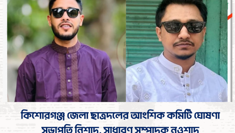 কিশোরগঞ্জ জেলা ছাত্রদলের আংশিক কমিটি ঘোষণা, সভাপতি নিশাদ, সাধারণ সম্পাদক নওশাদ  মো:এনামুল ইসলাম