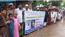 ঘাটাইলে বৃষ্টিতে ভিজে ভিজে মানববন্ধন অনুষ্ঠিত